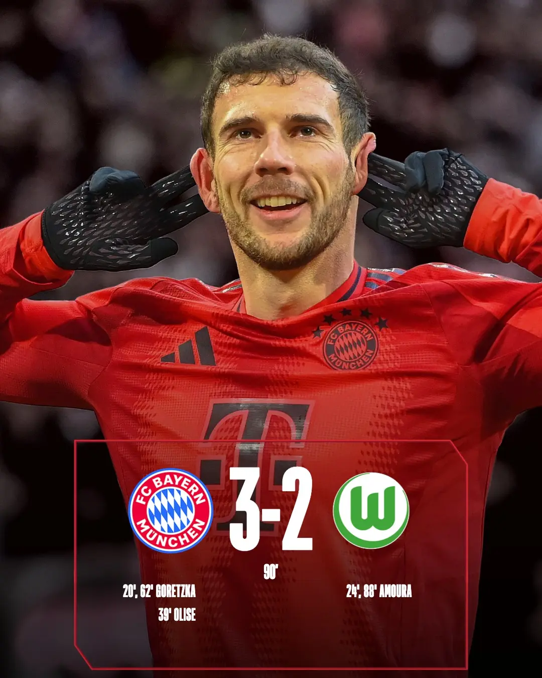 拜仁慕尼黑击败沃尔夫斯堡，蝉联德甲冠军